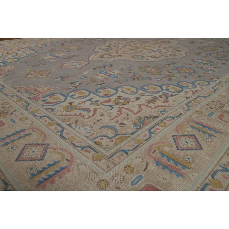 Gray Geometric Tabriz Persian Area Rug Handmade Wool Carpet - 9'8"x 13'1"