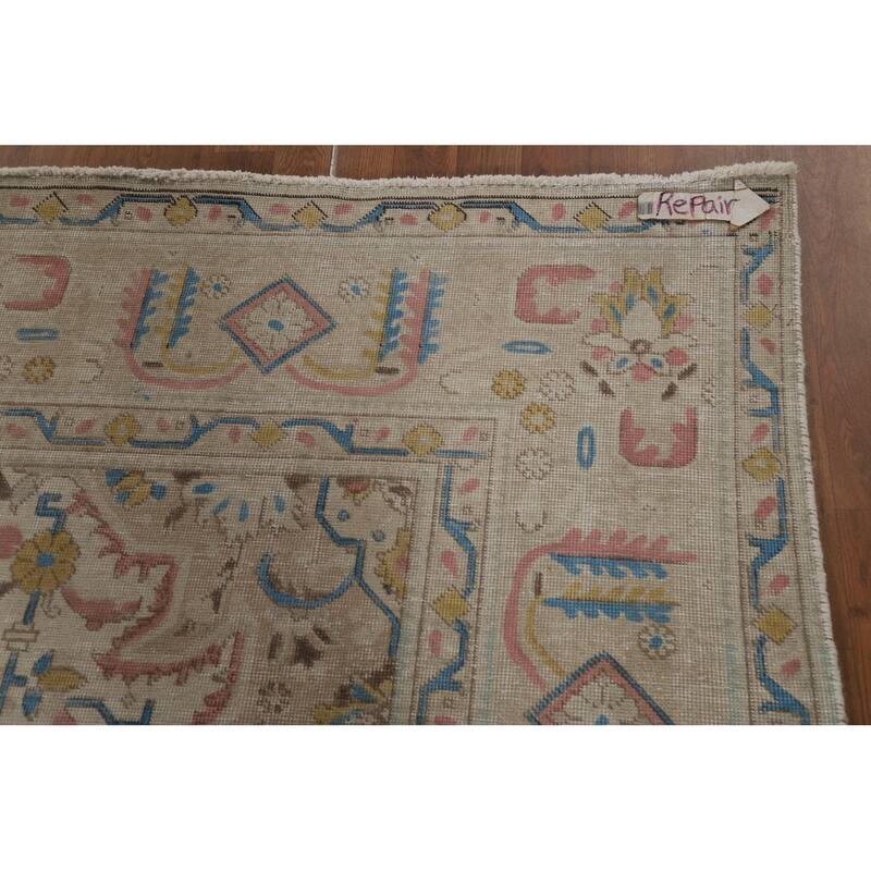 Gray Geometric Tabriz Persian Area Rug Handmade Wool Carpet - 9'8"x 13'1"