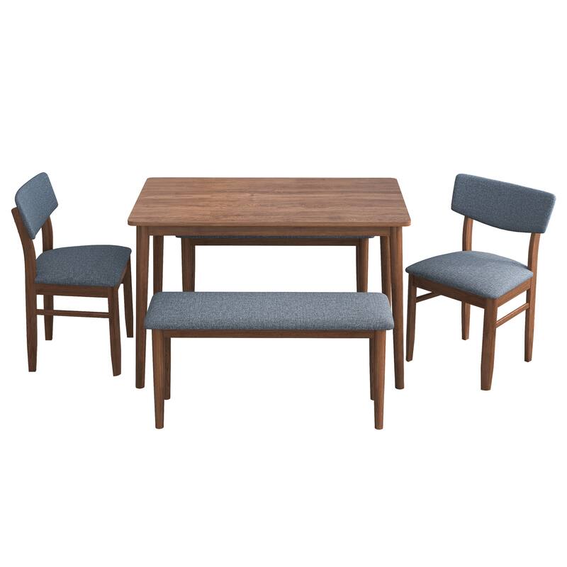 5pcs Wooden Modern Dining Table Set with 2 Benches and 2 Chairs Bed