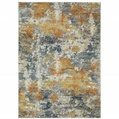 HomeRoots 2' X 3' Teal Blue Orange Gold Grey Tan Brown And Beige Abstract Printed Stain Resistant Non Skid Area Rug - 2' x 3'