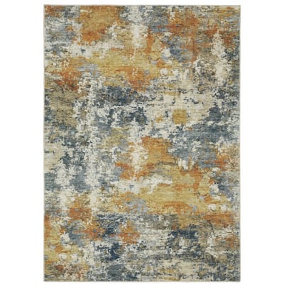 HomeRoots 4' X 6' Teal Blue Orange Gold Grey Tan Brown And Beige Abstract Printed Stain Resistant Non Skid Area Rug - 4' x 6'