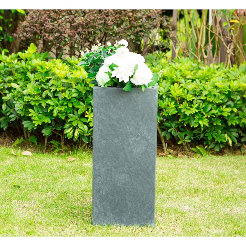 Kante Lightweight Concrete Modern Rectangle Outdoor Planter, 28 Inch Tall, Charcoal