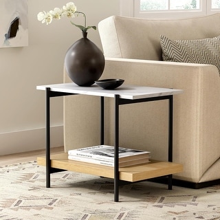2-Tier Rectangular Side Table with Metal Frame & Faux Marble Top, Wood ...