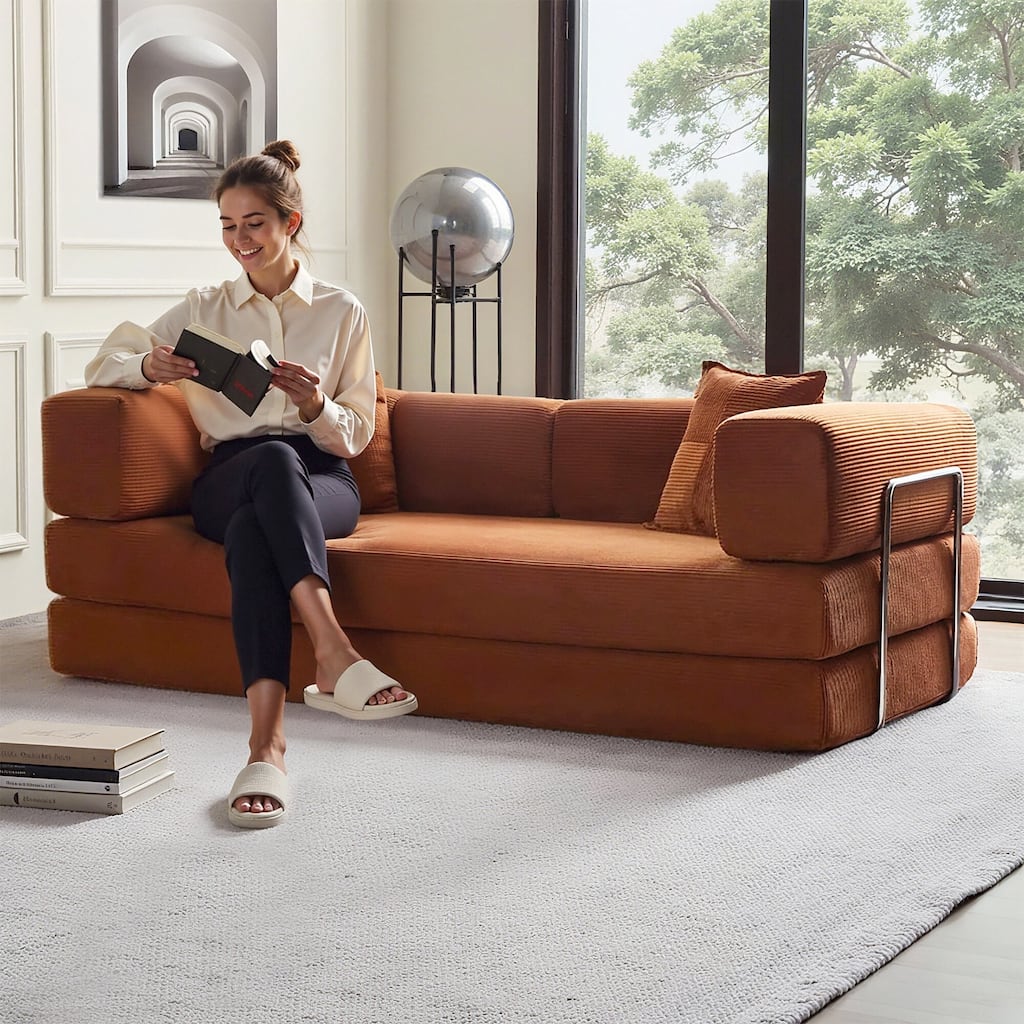 78.8"Convertible Floor Sofa Bed-with Pillow Back Support Armrest Floor Couch Compression Sofa Futon Couch Lounge Sleeper Bed