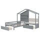 preview thumbnail 8 of 11, Twin Size Wood House Bed with Upholstered Sofa