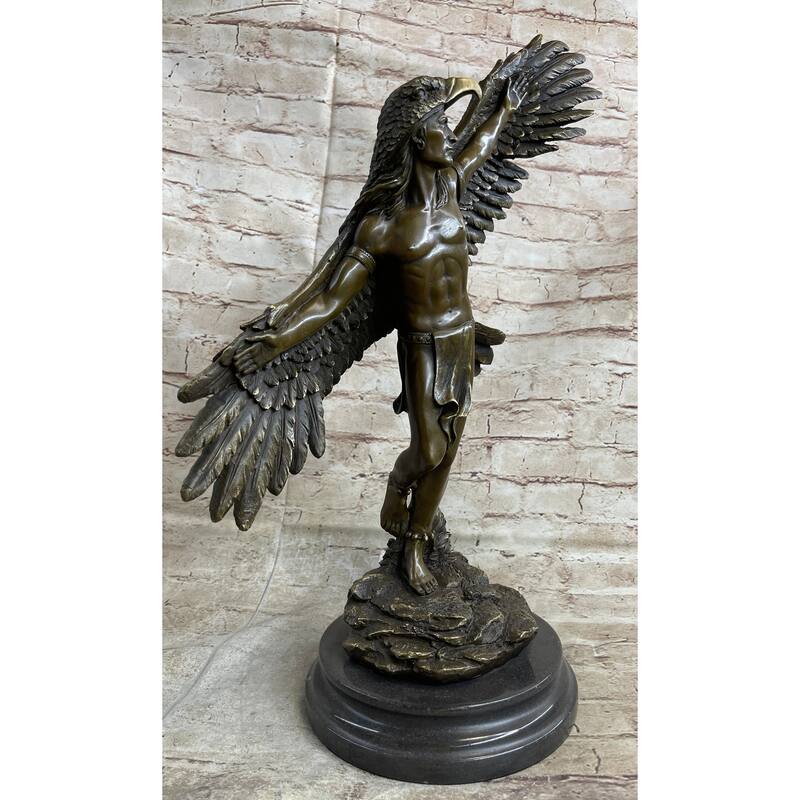 Winged Native American Indian Eagle Bird Art Legend Shaman Bronze Marble Base