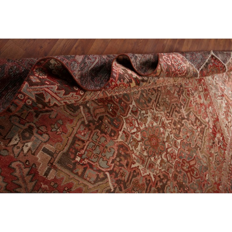 Heriz Persian Antique Area Rug Handmade Orange Wool Carpet - 8'7"x 10'11"