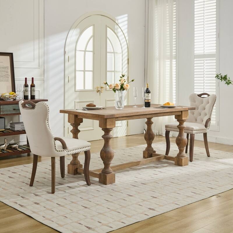 Velvet Dining Chairs with Tufted Trim & Copper Nail Accents - Set of 2