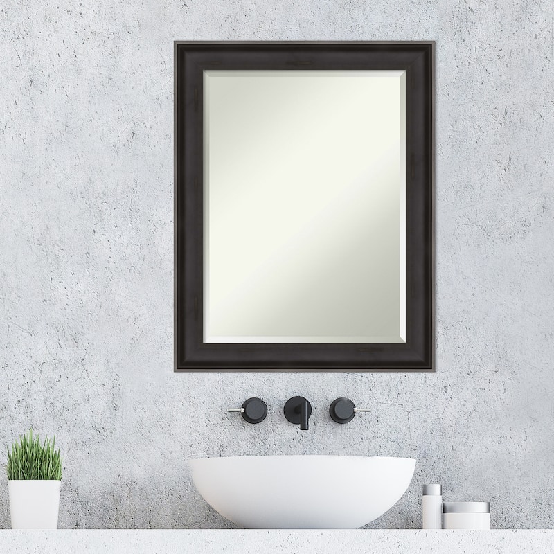 Beveled Wood Bathroom Wall Mirror - Allure Charcoal Frame