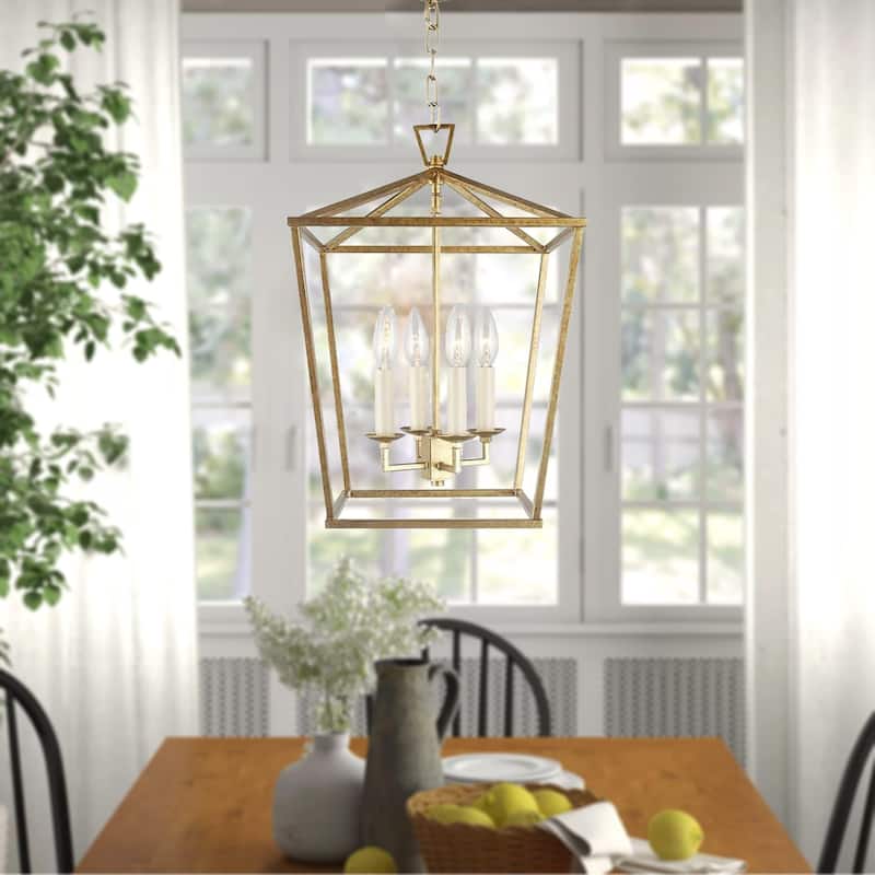 Ancient Candle Style Gold Lantern Pendant Medieval Stairway or Kitchen Island Small Open Cage Chandelier - N/A
