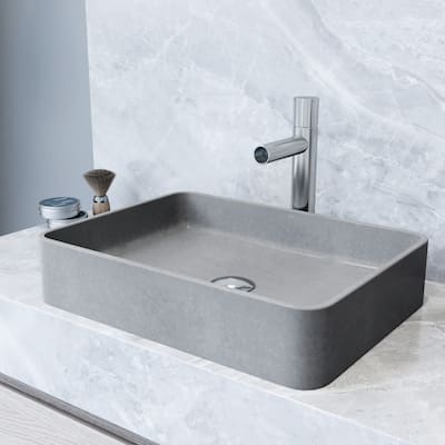 VIGO Tarragona 19"L x 14"W x 4"H Concreto Stone Rectangular Bathroom Vessel Sink