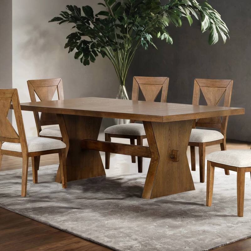 Furniture of America Synosin Farmhouse Rustic Oak 78-inch Wood Dining Table with Trestle Base
