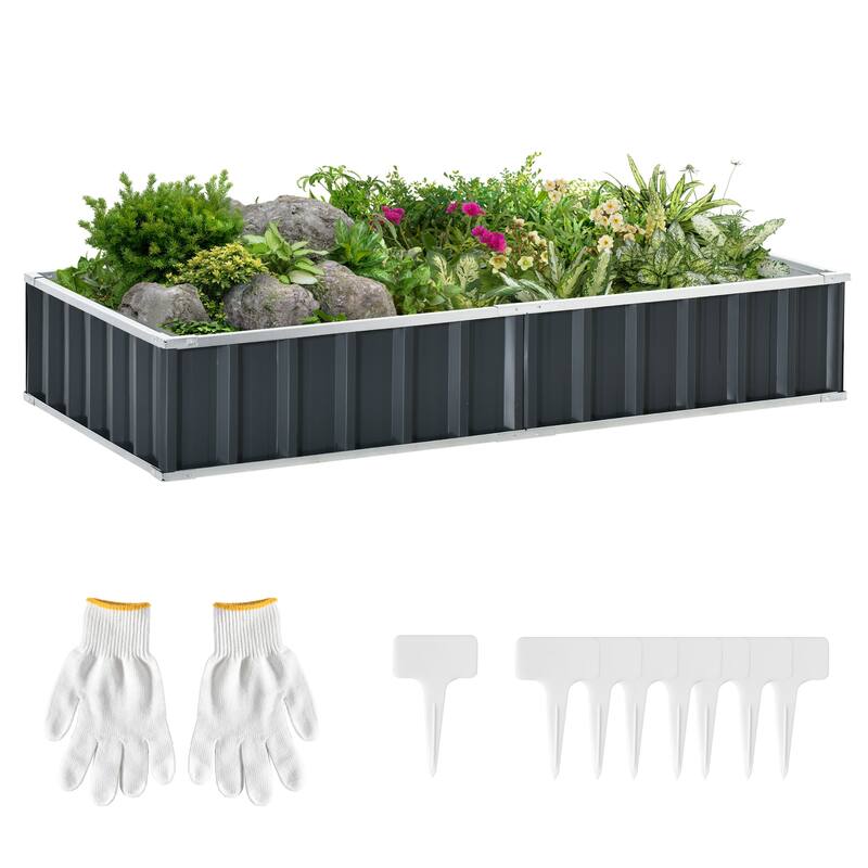 Outsunny 69'' x 36'' Metal Raised Garden Bed, DIY Large Steel Planter Box, No Bottom w/ A Pairs of Glove for Backyard
