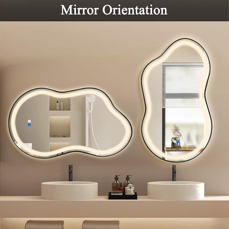 Asymmetrical Framed LED Light Anti-fog 3-Colors Dimmable Irregular Wall Mirror