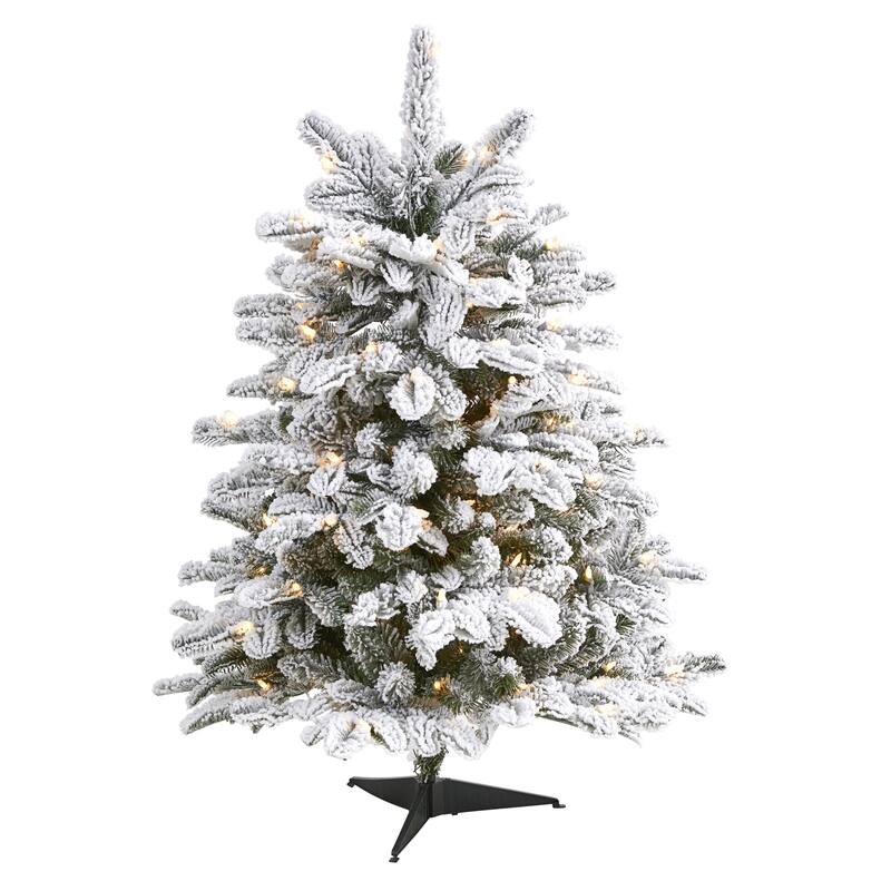 3' Flocked North Carolina Fir Christmas Tree with 150 Lights - Green