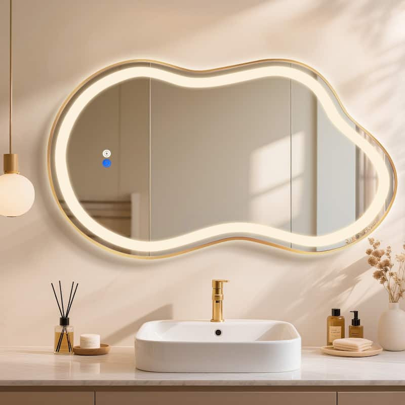 Asymmetrical Framed LED Light Anti-fog 3-Colors Dimmable Irregular Wall Mirror