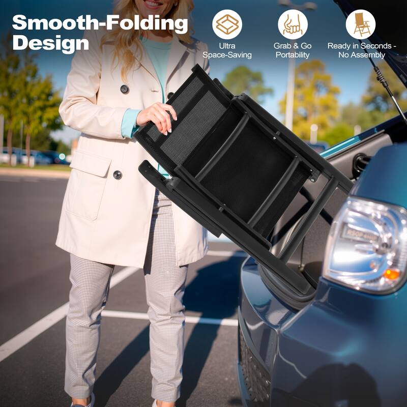 9PC Outdoor Patio Dining Set Aluminum Table with Folding Armchairs w/ Premium Market Umbrella Sets