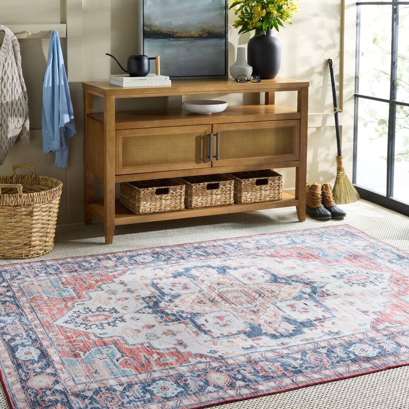 Martha Stewart Himkea Machine Washable & Slip Resistant Rug - 6' Square - Rust/Blue