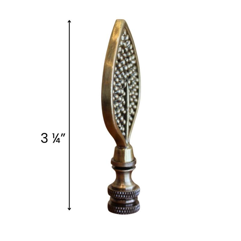 Birch Leaf Decorative Lamp Finial Antique Brass, 3.25"h