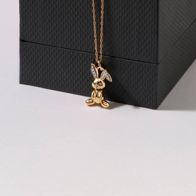1/20ct TDW Diamond Animal Giraffe, Bunny and Dachshund Dog Necklace in Gold Plated Silver for Women