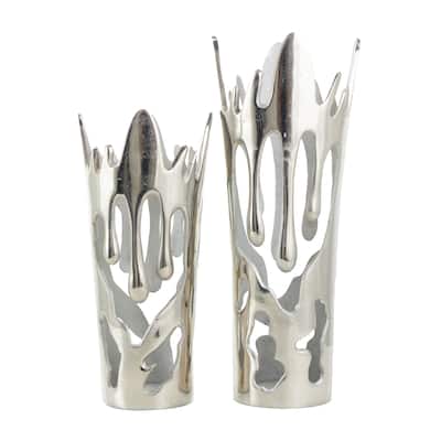 Aluminum Metal Drip Vase with Melting Designed Body - Set of 2 Silver, Gold, Black - Roche River Decor