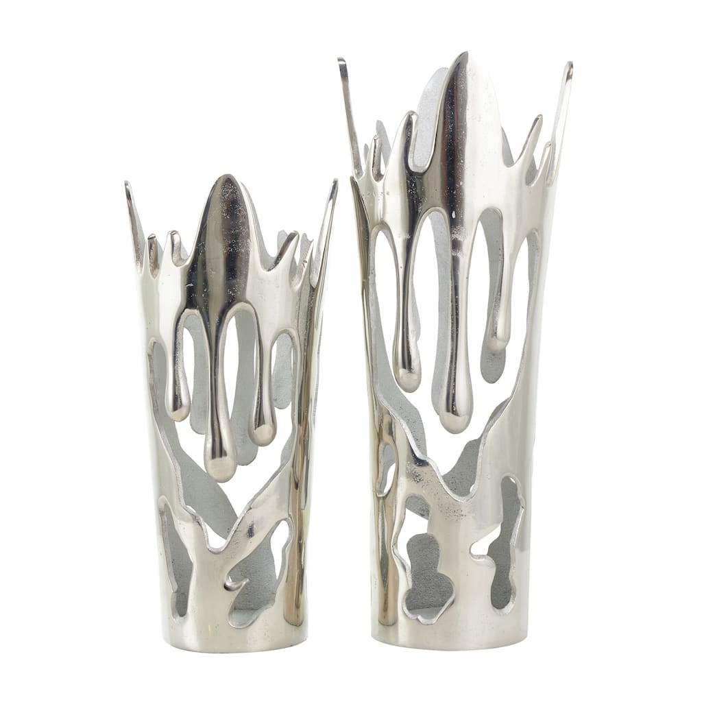 Aluminum Metal Drip Vase with Melting Designed Body - Set of 2 Silver, Gold, Black - Roche River Decor