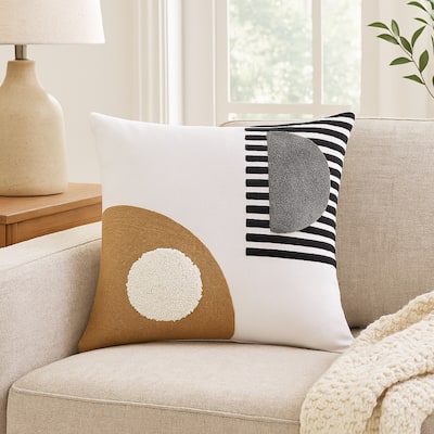 Square Accent Throw Pillow, 20 Inch Modern Embossed Embroidery, White