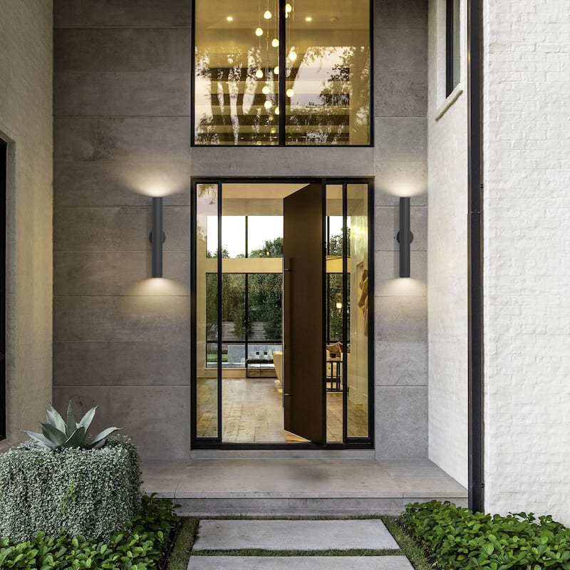 LamQee Modern Black Iron Cylinder Outdoor Wall Lights LED Wall Sconces