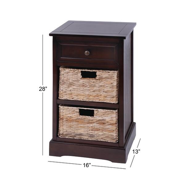 dimension image slide 4 of 8, Cream, Teal, White or Brown Wood 2 Baskets and 1 Drawer Storage Unit - 16 x 13 x 28