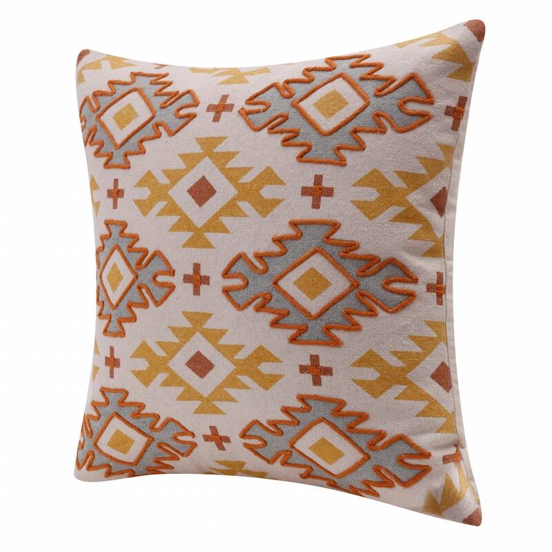 HomeRoots 20" X 20" Yellow And Rust 100% Cotton Geometric Zippered Pillow