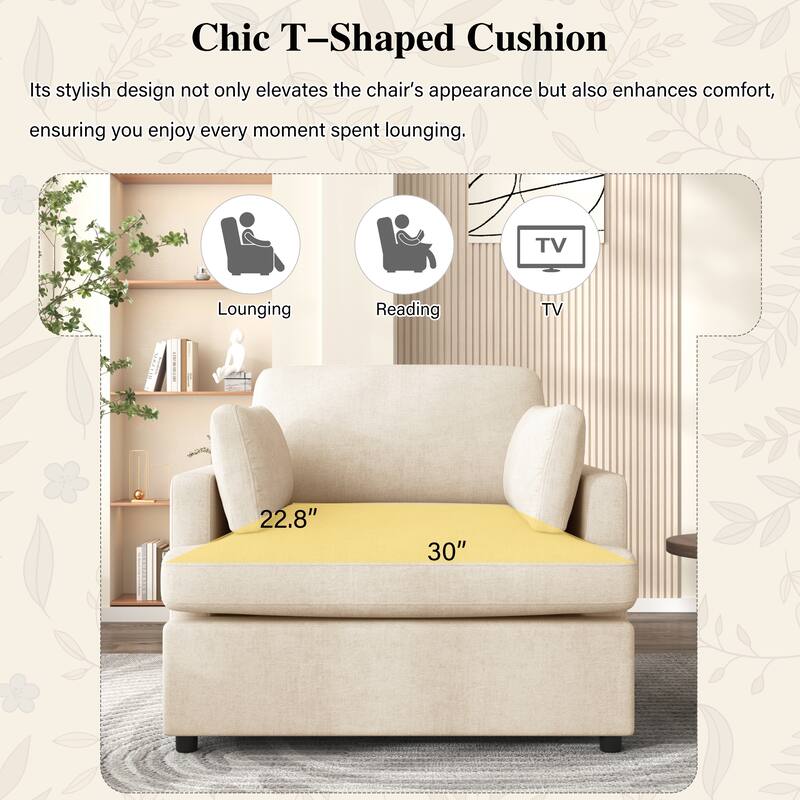 Modern 37" Accent chair with Plastic Legs and Pillows for Living Room