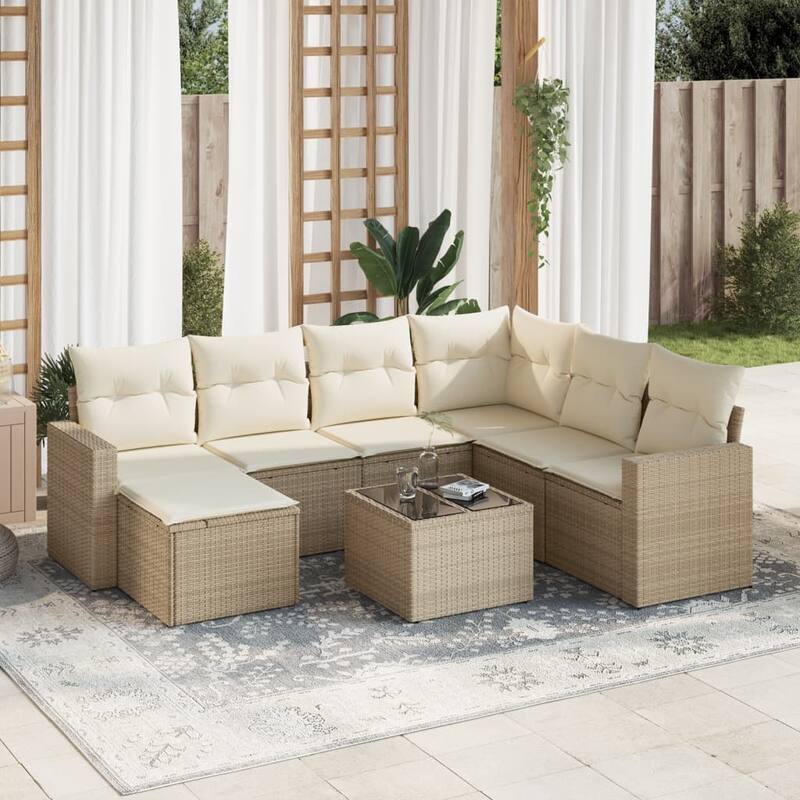 vidaXL Garden Sofa Set Beige PE Rattan, Powder-Coated Steel, Tempered Glass - 21.7 x 21.7 x 14.6
