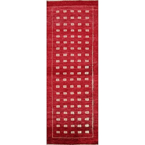 Geometric Oriental Gabbeh Kashkoli Runner Rug Wool Hand-knotted - 2'8" x 8'0"