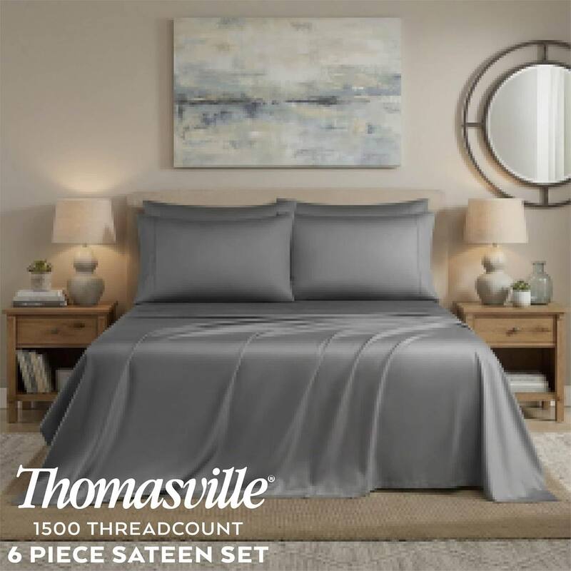 Thomasville 1500 Thread Count Dark Grey 6 Piece Premium Cotton Rich Sateen Sheet Set