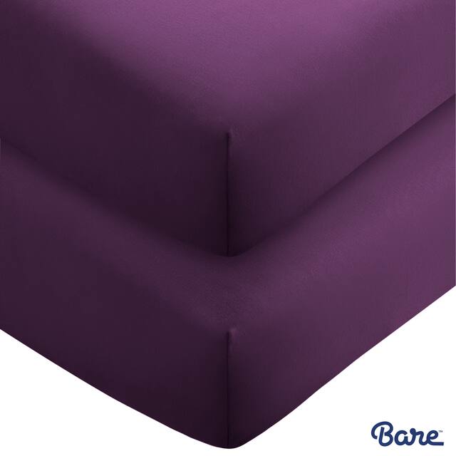 Bare Home 2-Pack Microfiber Fitted Bottom Sheets Deep Pocket - Twin XL - Plum