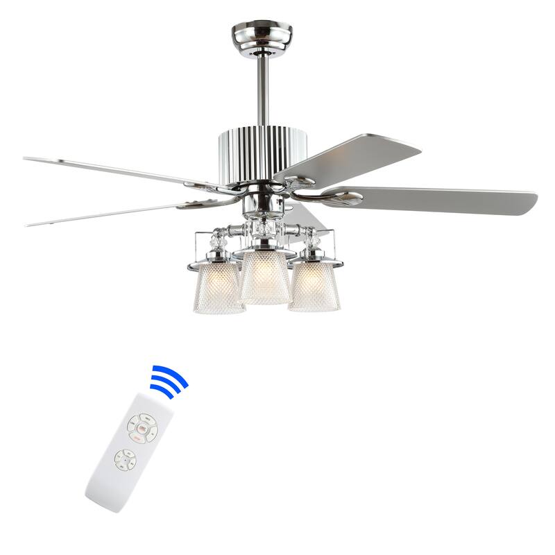 SAFAVIEH Lighting Dola 52-inch Ceiling Light Fan (with Remote) - 52" W x 52" L x 26" H - Silver/White Maple - 52Wx52Dx26H