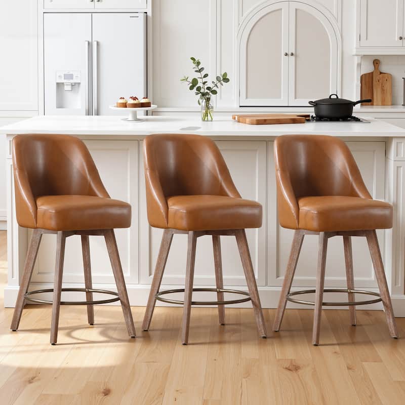 26" Upholstered Counter Height Swivel Bar Stool, Counter Stools with Solid Wood Legs - 39.37"H x 22.44"D x 21.65"W
