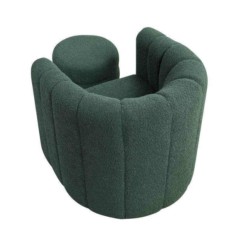 Arden 31" Boucle Swivel Chair with Ottoman - Solid Wood Legs