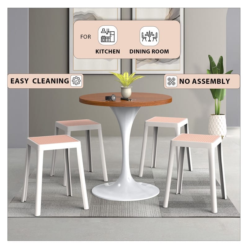 Tresse Modern Stackable Dining Stool with Wicker Seat for Dining Room, Garden, Patio, Indoor or Outdoor - No Assembly Required