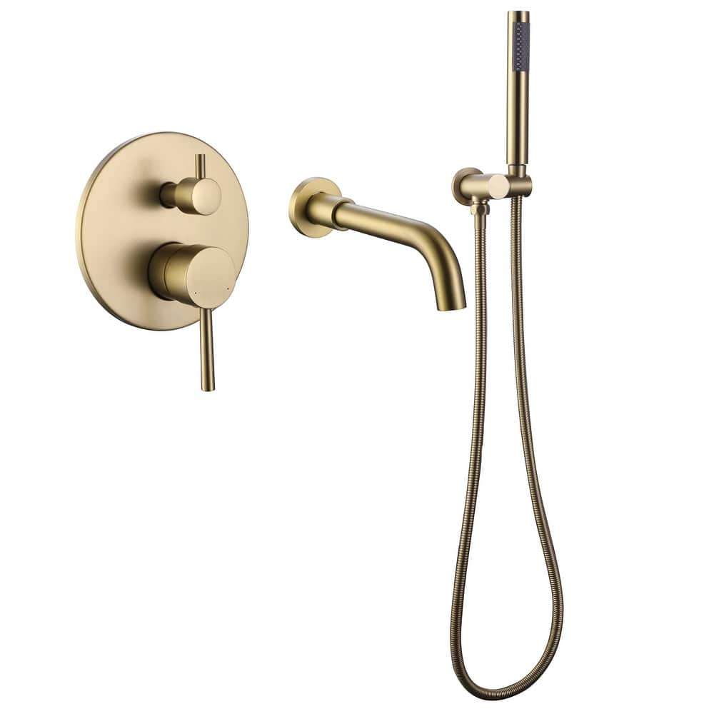 Solid Brass 2 Handle Wall Mounted Roman Tub Faucet With Handheld Shower