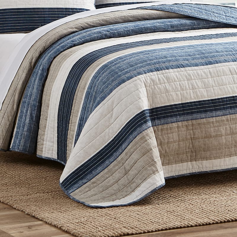 Nautica Ridgeport Cotton Reversible Blue Quilt Set