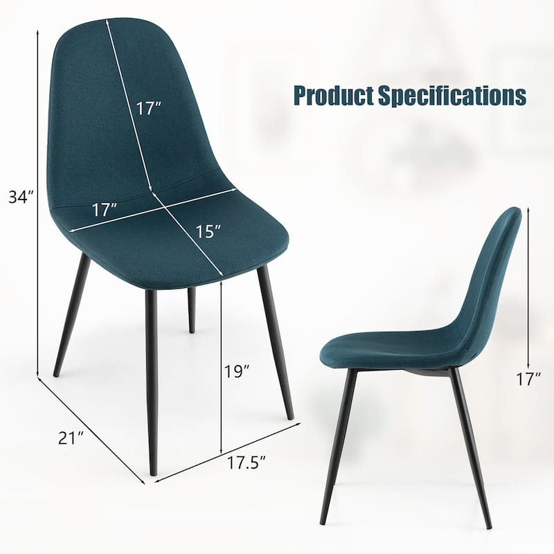 Gymax Dining Chairs Set of 4 Upholstered Fabric Chairs W/Metal Legs