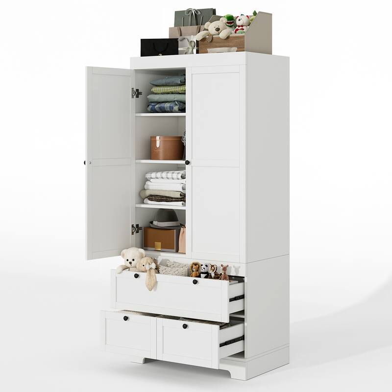 Meyreso White Modular Wardrobe Closet with Drawers, Convertible Stacking Armoire - N/A