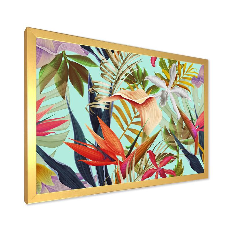 Designart "Tropical VIntage Flowers II" Tropical Framed Art Print Bed
