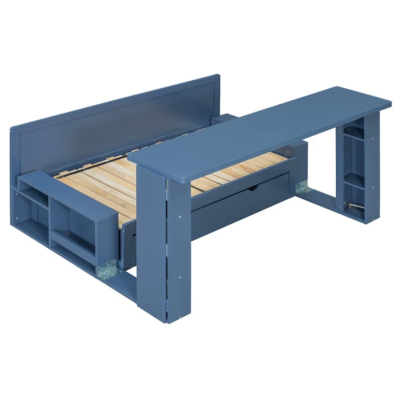 4-in-1 Convertible Daybed with Foldable Desk, Pull-Out Bed & Storage by Harper&Bright Designs