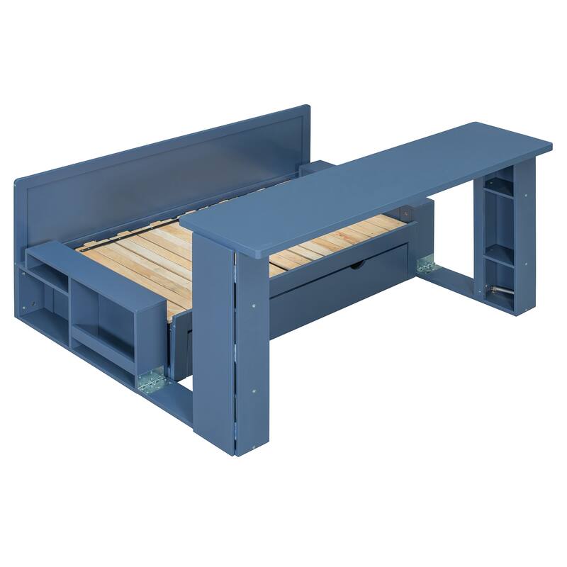 Multifunctional Sofa Bed Convertible Daybed with Removable Integrated Desk/Hydraulic Side Table/Storage Drawers for Small Spaces