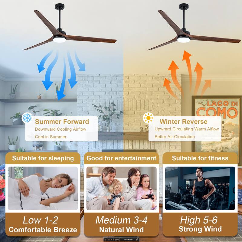 Cusp Barn 72" Outdoor/Indoor Large Black Ceiling Fan with Lights and Remote, Farmhouse Reversible DC Motor Wood Ceiling Fan