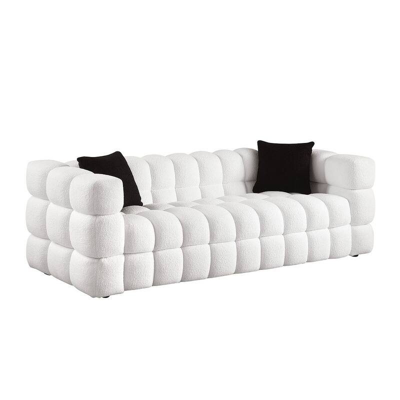 Modern Marshmallow Boucle Sofa with Solid Wood Frame and 2 Pillows