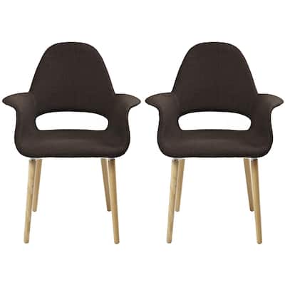 Set of 2 Upholstered Fabric Armchairs with Natural Wooden Legs for Dining Room Office or Accent Chair, Green