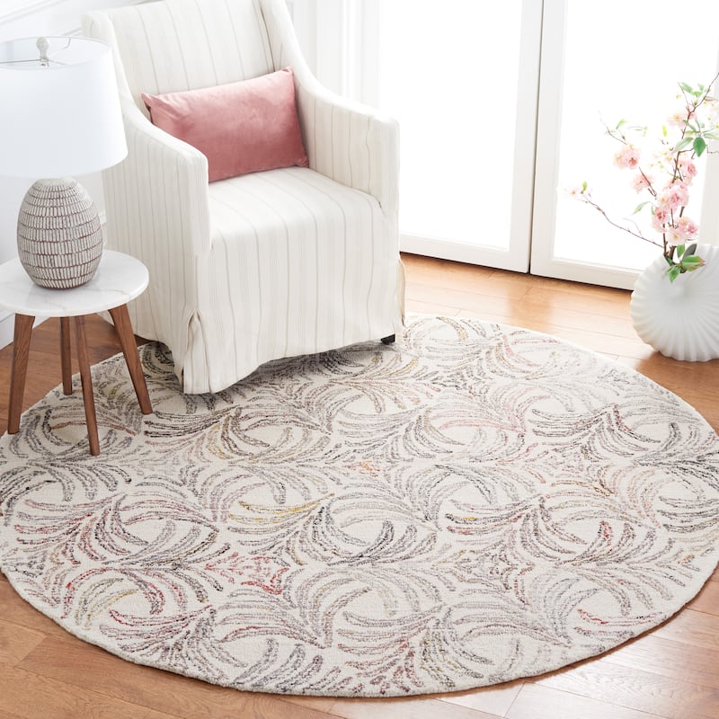 SAFAVIEH Handmade Jardin Hazan Wool Rug - 6' Round - Ivory/Red